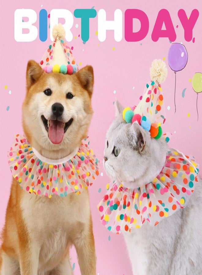Kunyeah Pet Birthday Hat Scarf Set Puppy Princess Costumes Cute Lace Cat Outfit Dog Colorful Dots Bandana Pom-pom Cone Hat Cat Happy Birthday Decorations Pet Party Supplies - Image 5